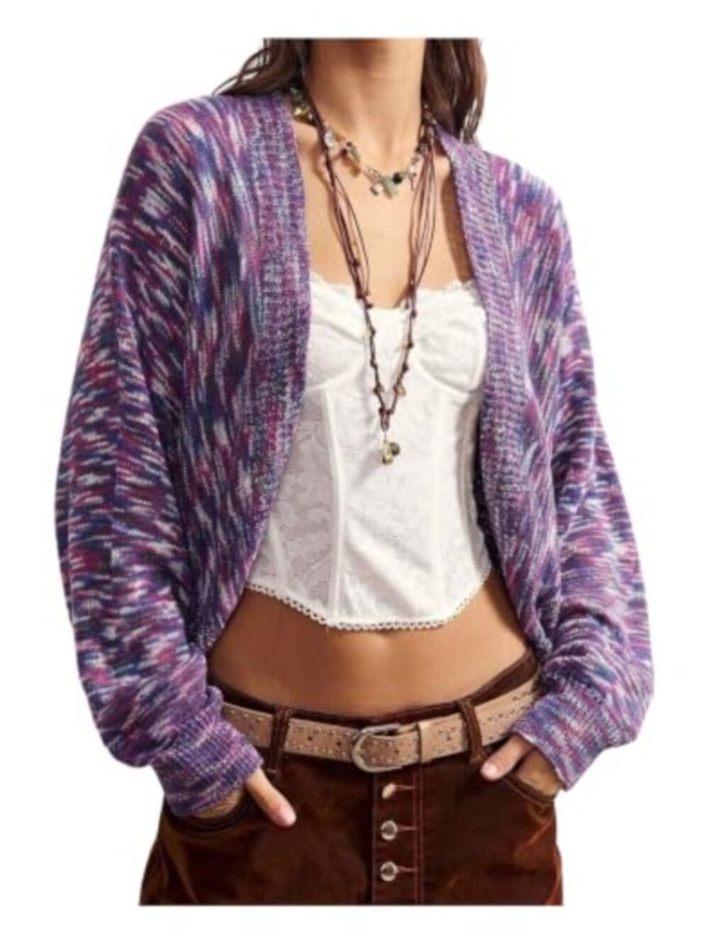 Cropped Cardigan Sweater Lightweight Open Front Long Sleeve Acrylic